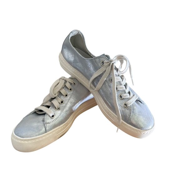Paul Green Size 7 Womens Tamara Mineral Antic Bluish Gray Metallic Sneaker - Picture 2 of 16